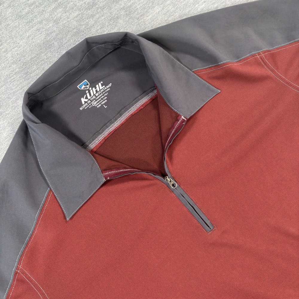 Kuhl Mens Quarter Zip Short Sleeve Shirt Burgundy Grey CoffeeSyc Hiking Large - Picture 1 of 7